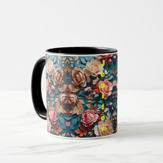 Foto Blumenmuster entdecken eine moderne Hochzeits Tasse (Vorderseite Links)