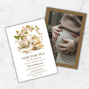 Foto-Blumentassenteekanne Baby Shower Zeit für Tee Einladung