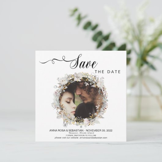 *~* FOTO Blumenzauber Gold Hochzeit Das Datum spei Save The Date (Stehend Vorderseite)