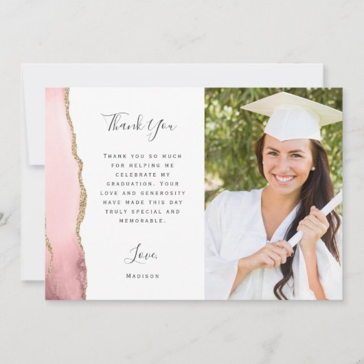 Foto Blush Agate Gold Script Abschluss Dankeskarte (Vorderseite)