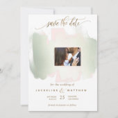 Foto Blush and Sage Brush Schlaganfälle Minimale H Save The Date (Vorderseite)