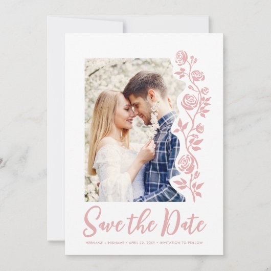 Foto Blush Hand Dragezeichnete Rose QR-Code Websit Save The Date (Vorderseite)