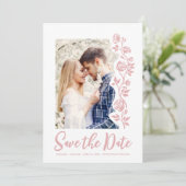 Foto Blush Hand Dragezeichnete Rose Romantische Ei Save The Date (Stehend Vorderseite)