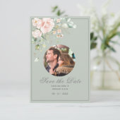 Foto Blush Pink Floral Wasserfarbe Blumenzehen Save The Date (Stehend Vorderseite)