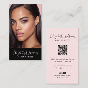 Foto Blush Pink Schrift Schwarz Soziales Icon QR-C Visitenkarte