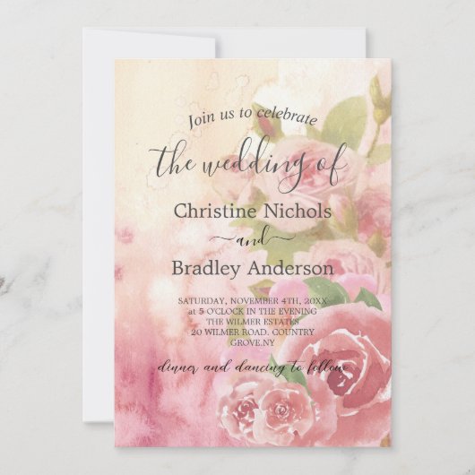 Foto Blush Rose Botanischer QR Code Hochzeit Einladung (Vorderseite)