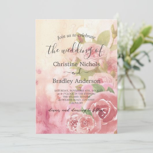 Foto Blush Rose Botanischer QR Code Hochzeit Einladung (Stehend Vorderseite)