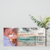 Foto Boarding Pass Tropical Beach Hochzeit Einladung (Stehend Vorderseite)