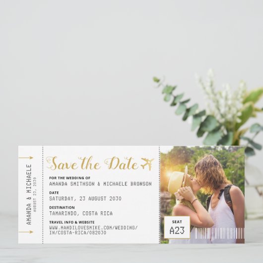 Foto Boarding Pass Ziel Save the Date (Stehend Vorderseite)