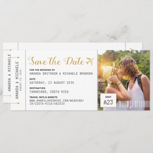Foto Boarding Pass Ziel Save the Date (Vorne/Hinten)