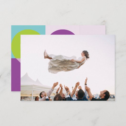 Foto Boda Corazón Azul Turquesa Violeta Gracias Dankeskarte (Vorne/Hinten)