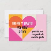Foto Boda Corazón Naranja y Rosa Gracias Dankeskarte (Rückseite)