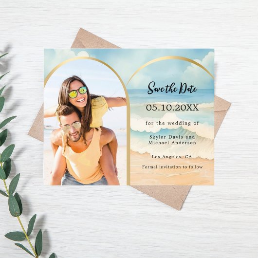 Foto Bogen Beach Hochzeit Save the Date Karte