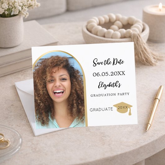 Foto Bogen Gold Graduation Party Save the Date Flyer