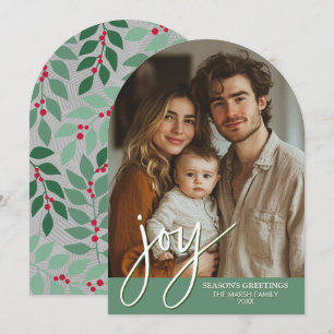 Foto-Bogen mit riesiger Joy-Schrift - botanisches  Feiertagskarte