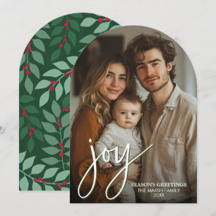Foto-Bogen mit riesiger Joy-Schrift - botanisches Feiertagskarte