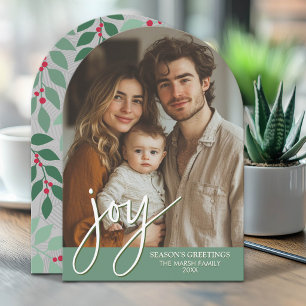 Foto-Bogen mit riesiger Joy-Schrift - botanisches Feiertagskarte