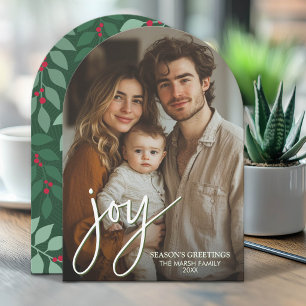 Foto-Bogen mit riesiger Joy-Schrift - botanisches Feiertagskarte