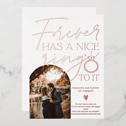 Foto-Bogen-Verlobung für Forellen weiß Folieneinladung (Vorderseite/Rückseite)