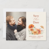 Foto Bohemisch Chic Floral Terracotta Hochzeit Save The Date (Vorderseite)