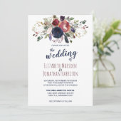 Foto Boho Burgundy Navy Mauve Floral Wedding Einladung (Stehend Vorderseite)