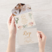 Foto Boho Desert Cactus Wedding All In One Einladung (Abreißen)