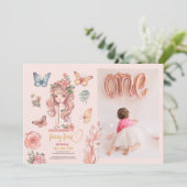 Foto Boho Fairy First Girl's 1. Geburtstag Einladung (Stehend Vorderseite)