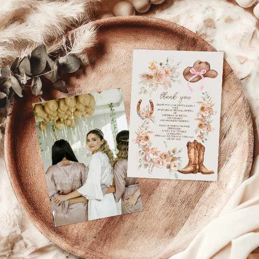Foto Boho Floral Western Brautparty Dankeskarte