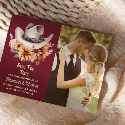 Foto Boho Floral Western Hochzeit Save The Date