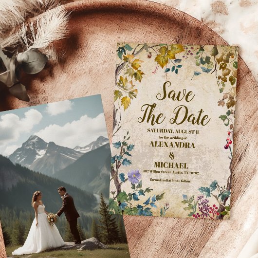 Foto Boho Herbst Wildblume Botanische Hochzeit Save The Date