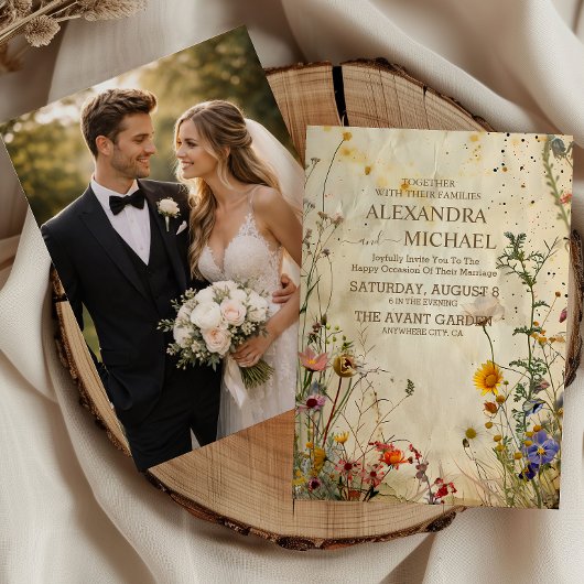 Foto Boho Herbst Wildblumen Hochzeit Einladung