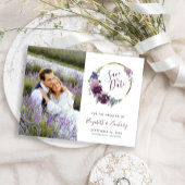 Foto Boho Lila Blumengoldrahmen Save the Date Postkarte