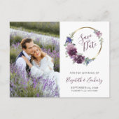 Foto Boho Lila Blumengoldrahmen Save the Date Postkarte (Vorderseite)