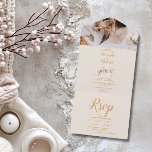 Foto Boho Pampasgras Blumen Hochzeit Speichern All In One Einladung