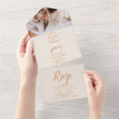 Foto Boho Pampass Grass Floral Wedding Rett All In One Einladung (Abreißen)