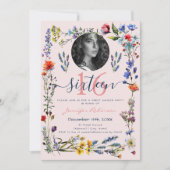 FOTO Boho Pressed Wildblumen Sweet 16 Blush Einladung (Vorderseite)