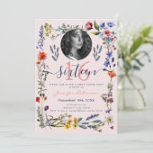 FOTO Boho Pressed Wildblumen Sweet 16 Blush Einladung (Stehend Vorderseite)