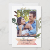 Foto Boho Rose Gold Burgund Navy Blumenhochzeit Einladung (Rückseite)