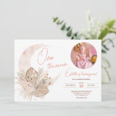 Foto boho rustikale Pampas Blumenmoon 1. Geburtsta Einladung (Stehend Vorderseite)