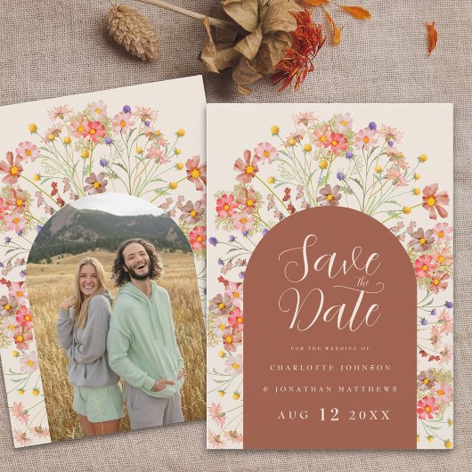 Foto Boho Rustikale Wildblume Hochzeit im Herbst Save The Date