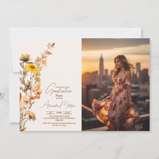 Foto Boho Wildblume Abschluss Einladung (Vorderseite)