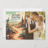 Foto Boho Wüste Cactus Illustriert Wedding Save The Date (Vorderseite)