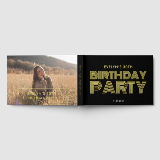 Foto Bold Retro Black Geburtstag Gästebuch (Voll)