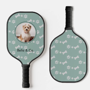 Foto Bone Paw Muster Sage Green Personalisiert Pickleball Schläger
