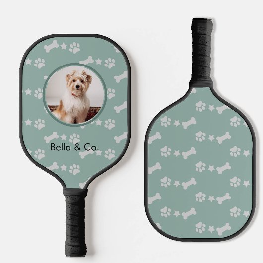Foto Bone Paw Muster Sage Green Personalisiert Pickleball Schläger