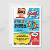 Foto Boom Superheldin 4. Geburtstag Einladung (Vorderseite)