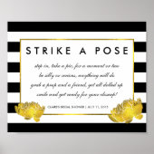 Foto Booth Poster Sign Black Strip & Gold Peony (Vorne)