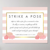 Foto Booth Poster Sign | Navy Strip & Pink Peony (Vorne)