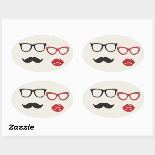 Foto Booth Propeller Schnurrbarter Ovaler Aufkleber (Blatt)