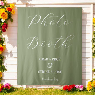 Foto Booth Wedding Sage Green Wandteppich